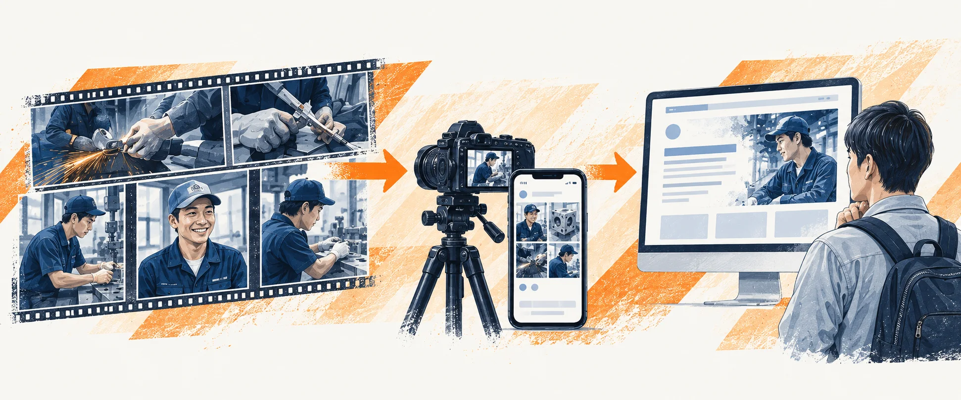 技術と働く人を撮影し、SNSと採用サイトから応募につなげる流れ